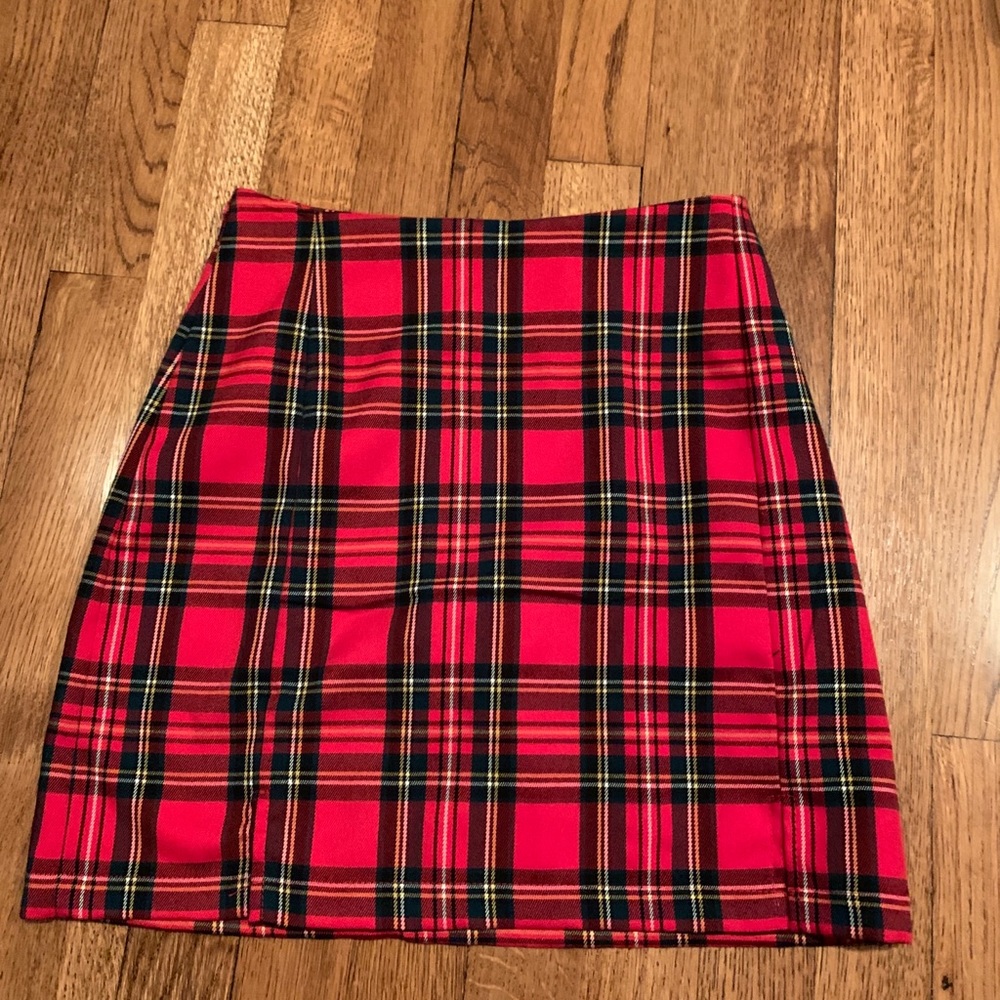 Brandy Melville Red Plaid Mini Skirt